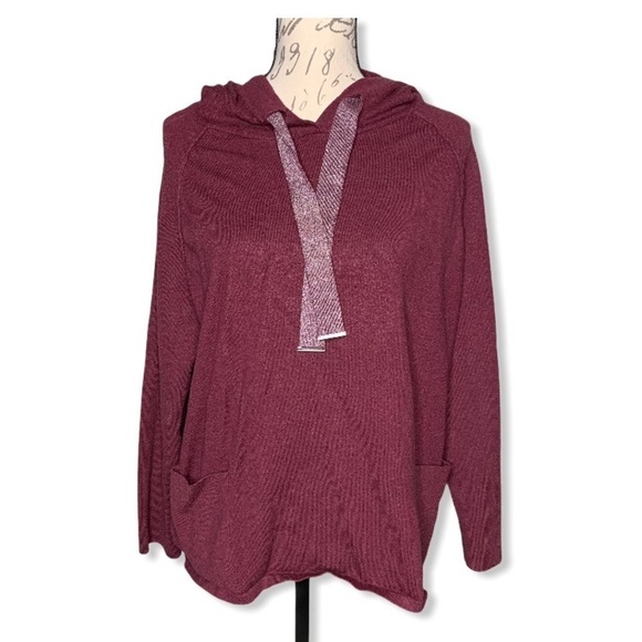 Hooded Pullover Metallic Tie Sweatshirt - Picture 2 of 6